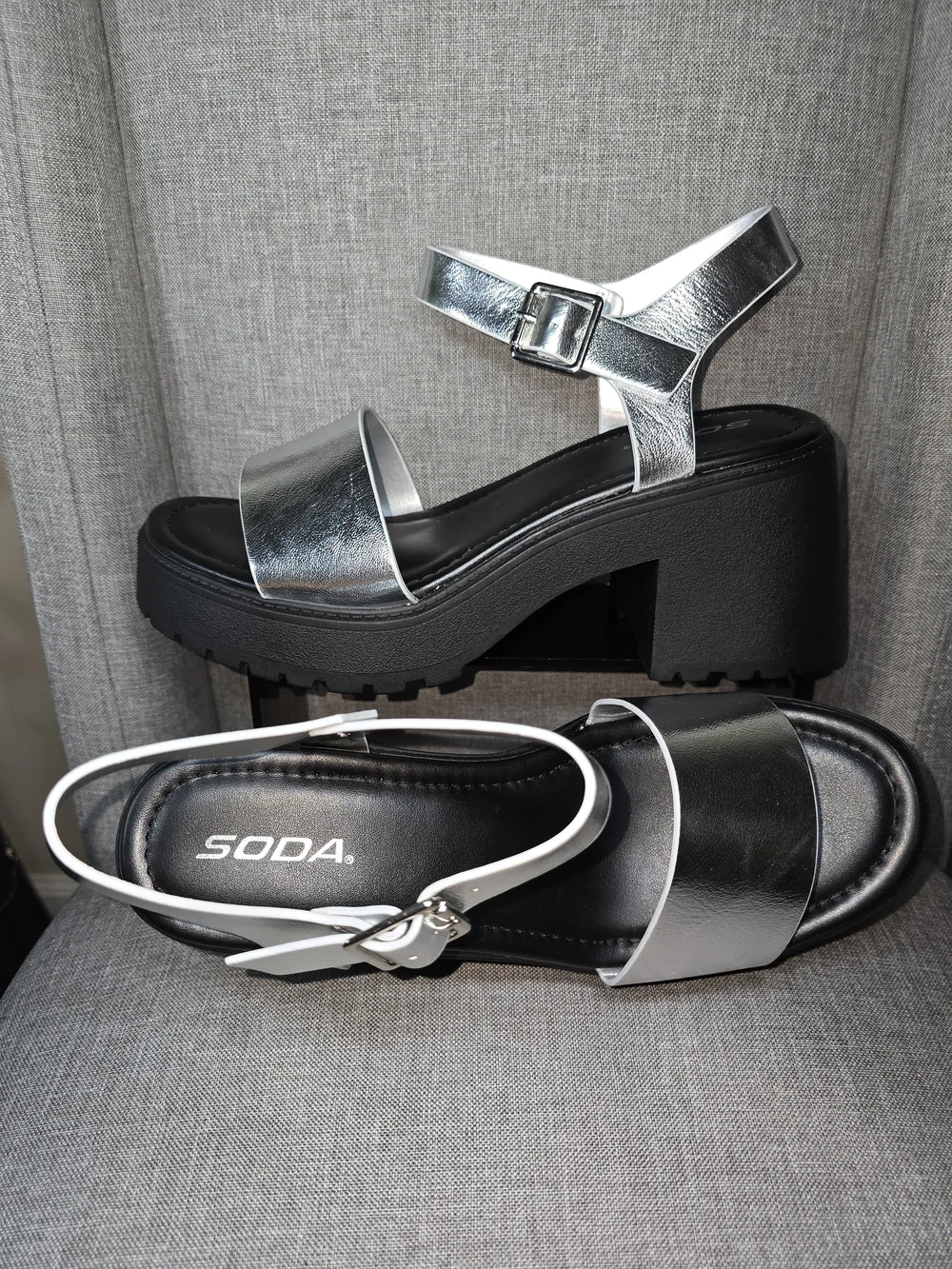 Soda Silver Metallic Chunky Platform Sandal